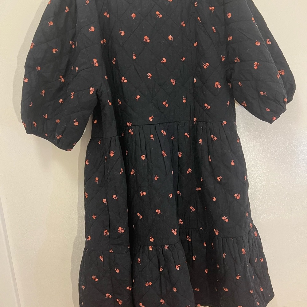 NWT Madewell Large Quilted Black Dress Red Floral with Pockets Scoop Neck - Picture 6 of 6